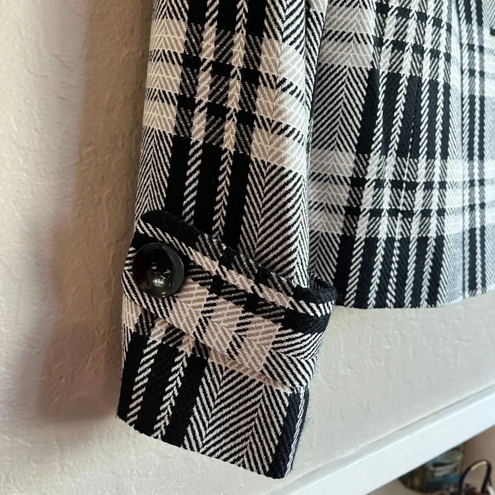 Vintage 90’s R.Q.T. Button Front Jacket Black & White Plaid Lined Collar Size 18